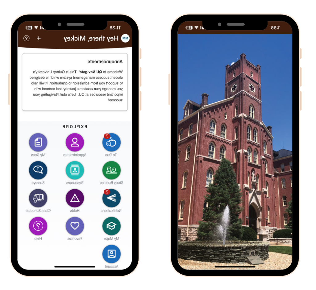 image of QU Navigate app landing page